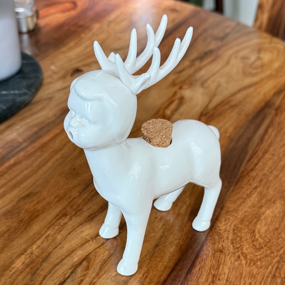 Fanciful Fairytale White Ceramic Deer Figurine, Oil Dispenser